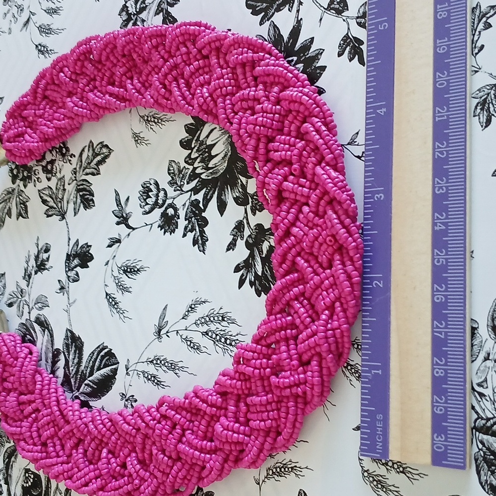 80s Pink Boho Girly Feminine Retro Seed Bead Woven Choker Style Necklace - Picture 3 of 10